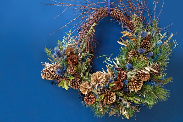Blue, gold and green Christmas wreath